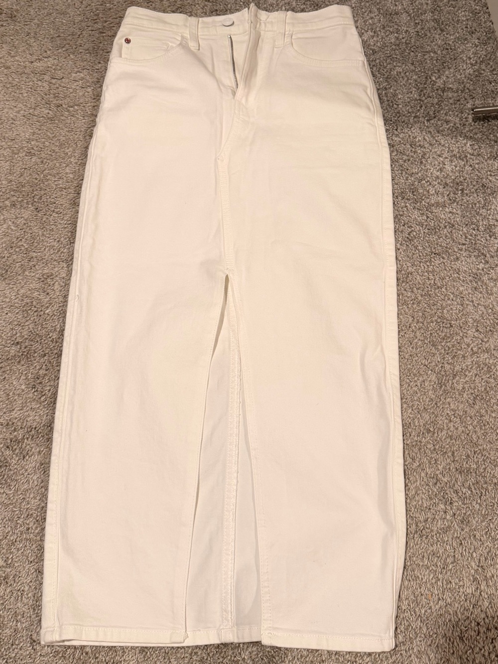 Hudson Jeans White Midi Skirt with Center Front Slit